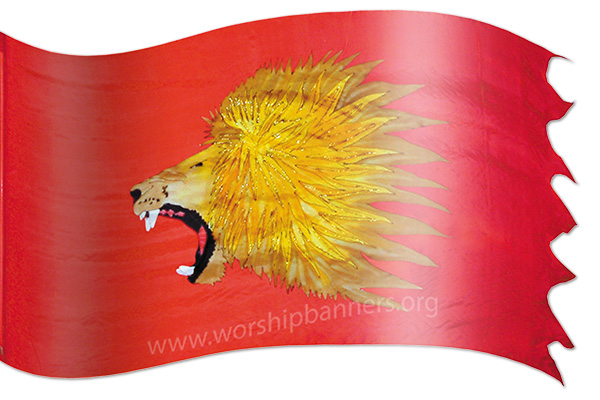 The design ‘The Lion of Judah Roaring’ in hand-crafted silk